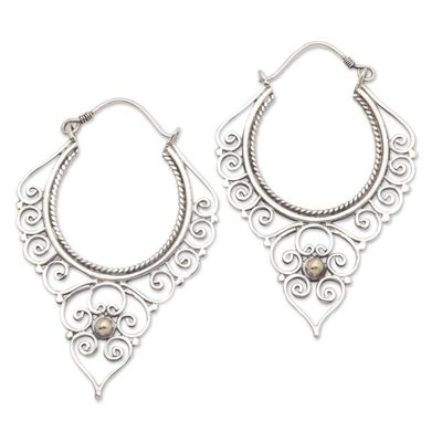 Alternate image for Balinese Gold Accented Sterling Silver Hoop Earrings Hearts in Spiral