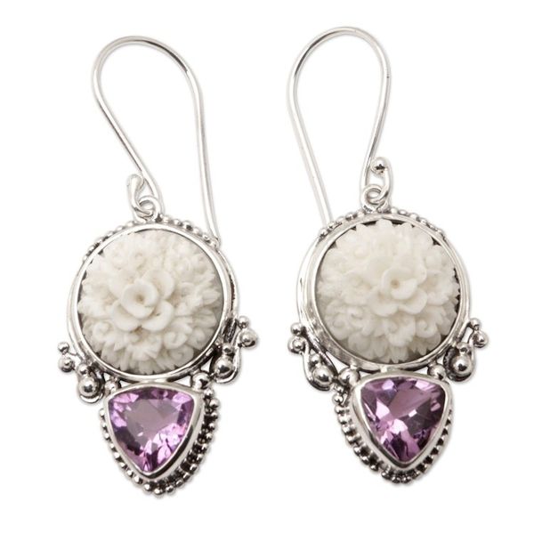 Alternate image for Sterling Silver Dangle Earrings with Faceted Amethyst Stones Purple Tamiang