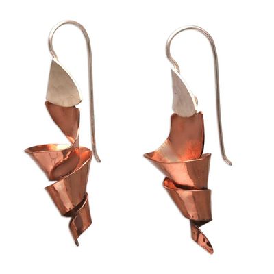 Alternate image for Sterling Silver and Copper Spiral Dangle Earrings from Bali Gleaming Ribbon Spiral