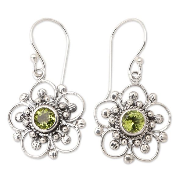 Alternate image for Handcrafted Floral Peridot Dangle Earrings Natures Gift