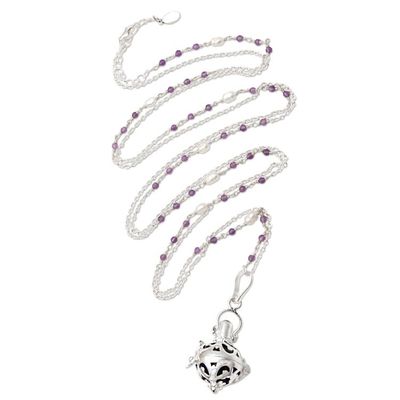 Alternate image for Bali Cultured Pearl  Amethyst Silver Harmony Ball Necklace Angelic Sound