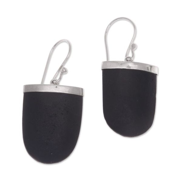Alternate image for Sterling Silver and Black Lava Stone Dangle Earrings Dark Empress