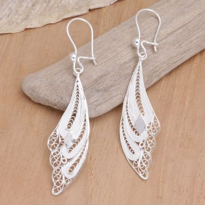 Alternate image for Sterling Silver Filigree Bird Earrings Wings