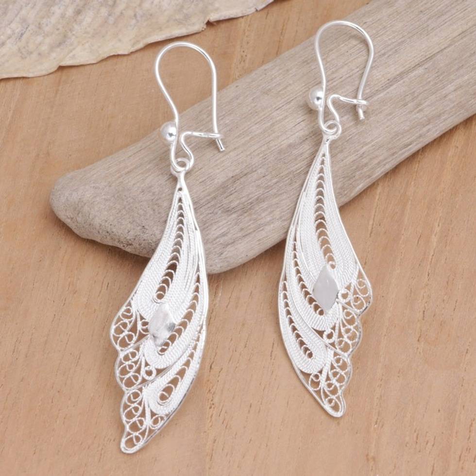 Sterling Silver Filigree Bird Earrings 'Wings'