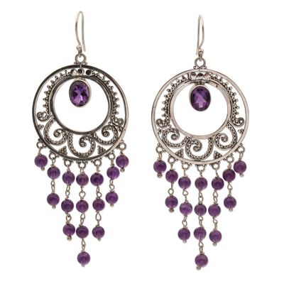 Alternate image for Amethyst Spiral Chandelier Earrings by Bali Artisans Spiral Halos