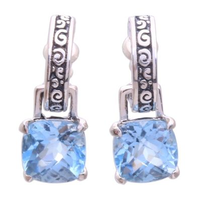 Alternate image for Blue Topaz and Sterling Silver Dangle Earrings from Bali Buddha Hoops