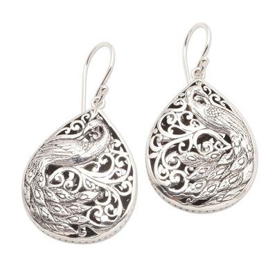Alternate image for Sterling Silver Peacock Dangle Earrings Garden Peacocks