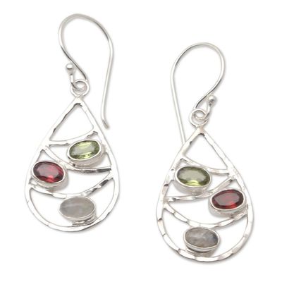 Alternate image for Hand Made Peridot and Garnet Dangle Earrings Rainbow Skyline
