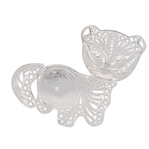 Alternate image for Sterling Silver Filigree Kitten Brooch from Java Intricate Kitten