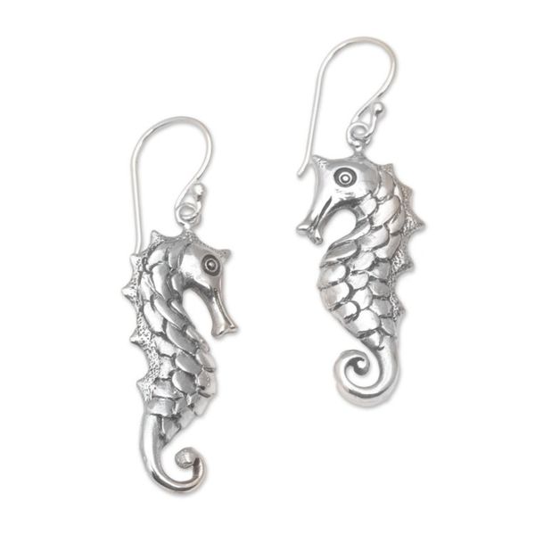 Alternate image for Seahorse Motif Dangle Earrings in Sterling Silver Friendly Seahorse