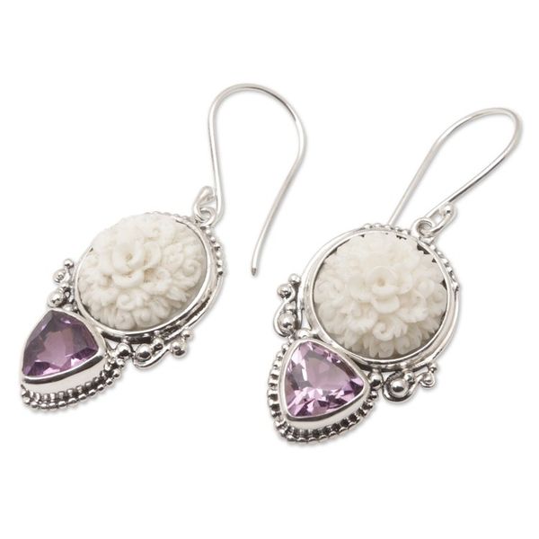 Alternate image for Sterling Silver Dangle Earrings with Faceted Amethyst Stones Purple Tamiang