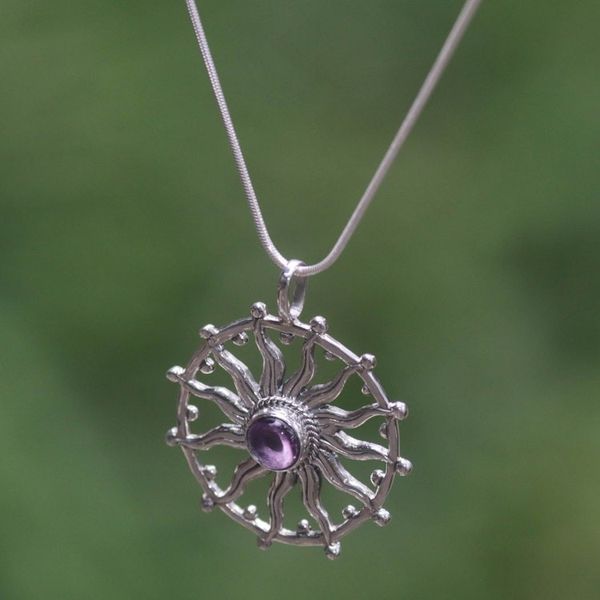 Alternate image for Unique Silver and Amethyst Necklace Sun Spirit