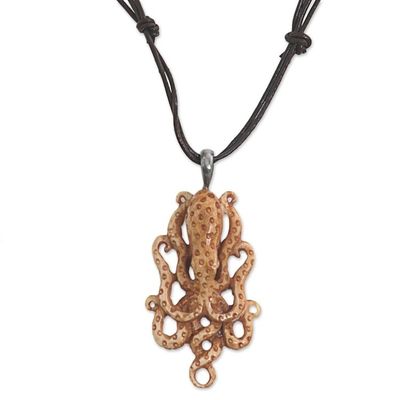 Alternate image for Hand Made Bone Pendant Necklace Octopus from Indonesia Ocean Dweller