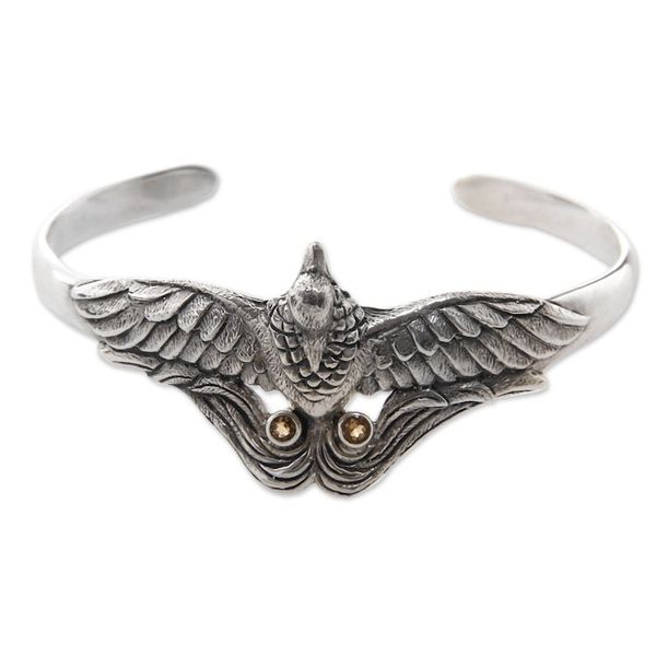 Alternate image for Artisan Crafted Bird Theme Citrine and Silver Cuff Bracelet Bird of Paradise