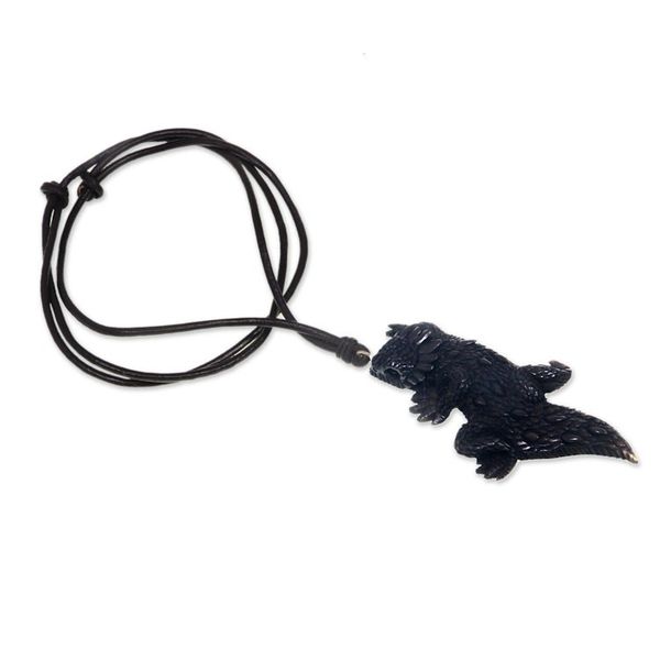 Alternate image for Hand Carved Indonesian Black Lizard Cow Bone Necklace Thorny Devil