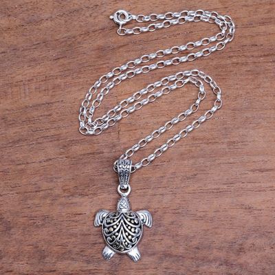 Alternate image for Sea Turtle Gold Accented Sterling Silver Pendant Necklace Sea Turtle Magic