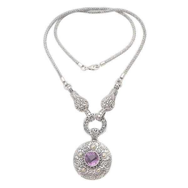 Alternate image for Ornate Amethyst Necklace with 18k Gold Accents Badung Wreath