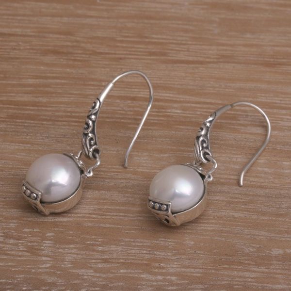 Alternate image for Moon Inspired Handmade 925 Silver Cultured Pearl Earrings Purnama Moon