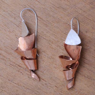 Alternate image for Sterling Silver and Copper Spiral Dangle Earrings from Bali Gleaming Ribbon Spiral