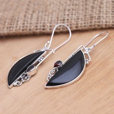 Alternate image for Garnet and Sterling Silver Crescent Dangle Earrings Cupids Arrow