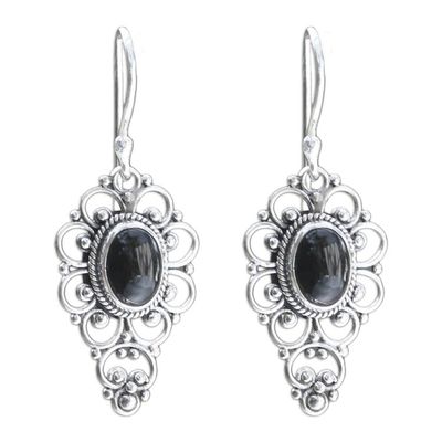 Alternate image for Floral Onyx Sterling Silver Dangle Earrings Precious Night