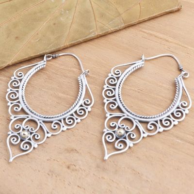 Alternate image for Balinese Gold Accented Sterling Silver Hoop Earrings Hearts in Spiral