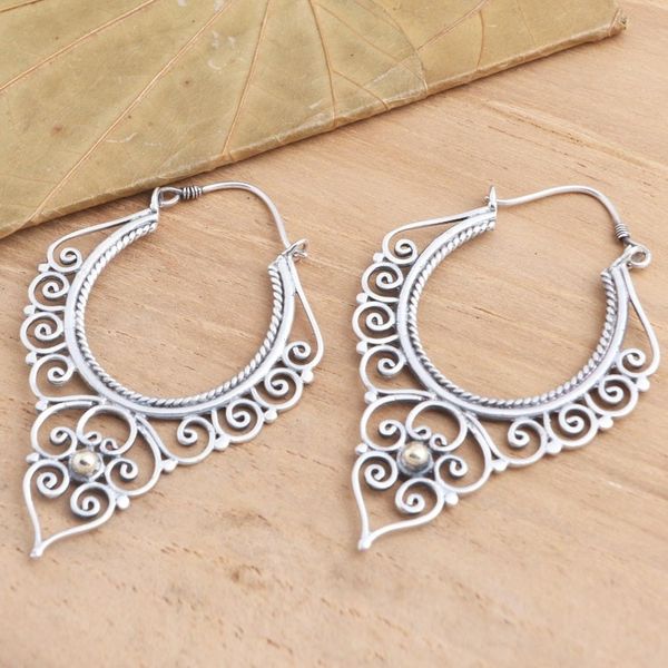 Alternate image for Balinese Gold Accented Sterling Silver Hoop Earrings Hearts in Spiral