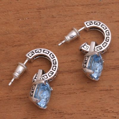 Alternate image for Blue Topaz and Sterling Silver Dangle Earrings from Bali Buddha Hoops