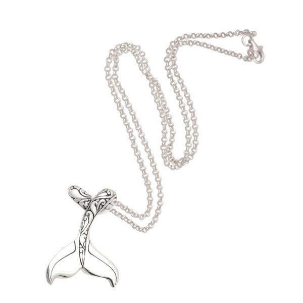 Alternate image for Sterling Silver Whale Tail Pendant Necklace Swim Away