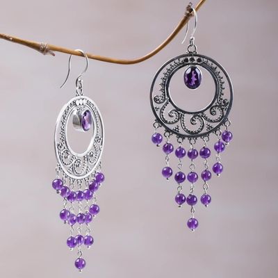 Alternate image for Amethyst Spiral Chandelier Earrings by Bali Artisans Spiral Halos