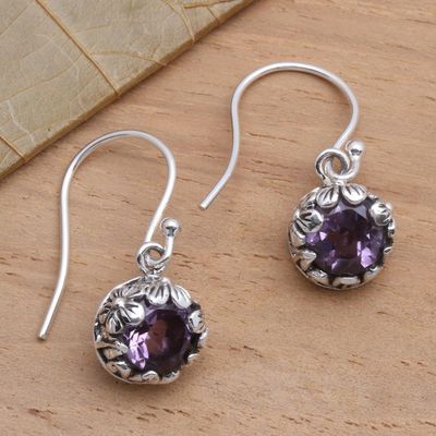 Alternate image for Petite Amethyst Floral Earrings in Sterling Silver Petite Frangipani Flowers
