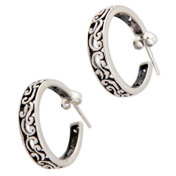 Alternate image for Sterling Silver Half Hoop Earrings Bali Flora