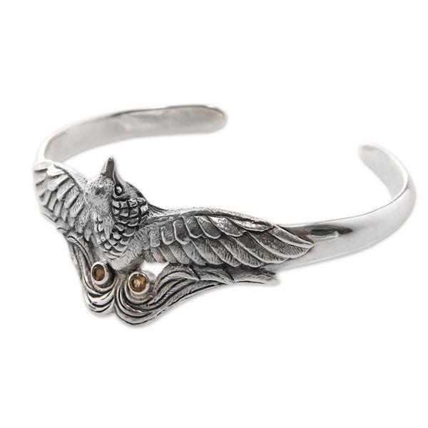 Alternate image for Artisan Crafted Bird Theme Citrine and Silver Cuff Bracelet Bird of Paradise