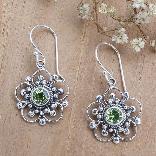 Alternate image for Handcrafted Floral Peridot Dangle Earrings Natures Gift
