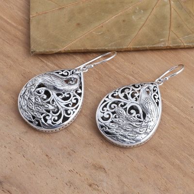 Alternate image for Sterling Silver Peacock Dangle Earrings Garden Peacocks