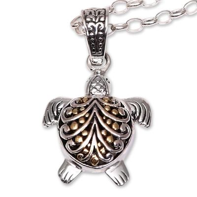 Alternate image for Sea Turtle Gold Accented Sterling Silver Pendant Necklace Sea Turtle Magic
