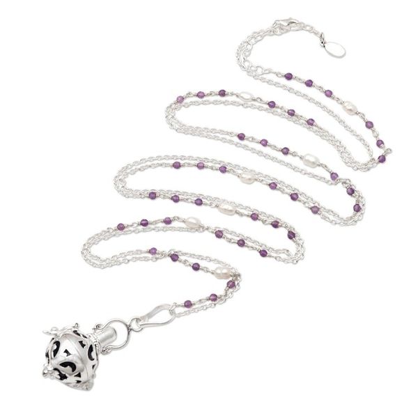 Alternate image for Bali Cultured Pearl Amethyst Silver Harmony Ball Necklace Angelic Sound