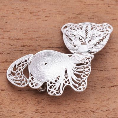 Alternate image for Sterling Silver Filigree Kitten Brooch from Java Intricate Kitten