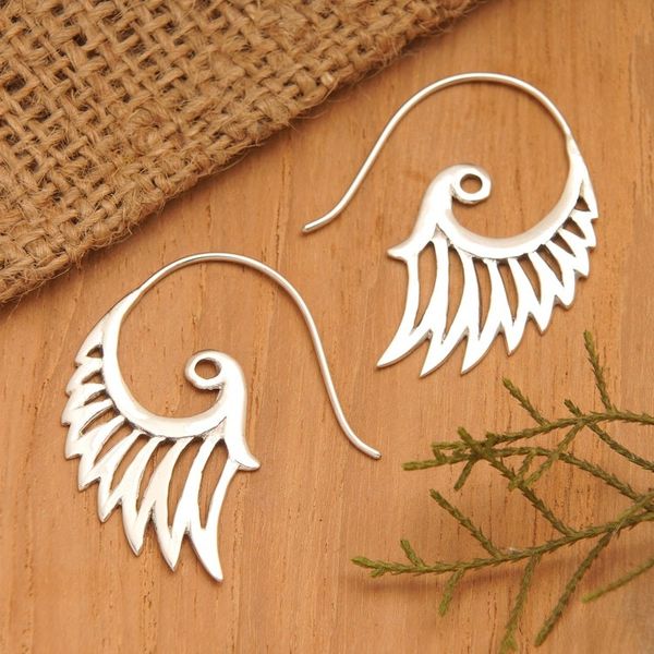 Alternate image for Indonesian Handmade Sterling Silver Wing Drop Earrings Winged Beauty