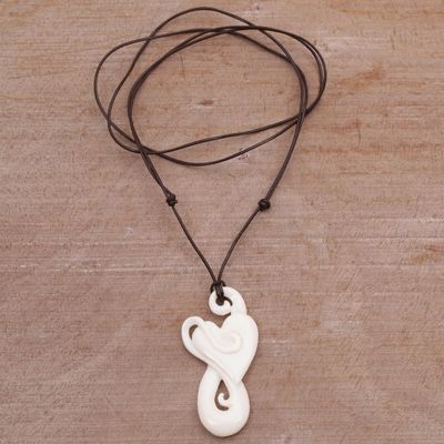 Alternate image for Handcrafted Heart-Shaped Bone Pendant Necklace from Bali Untouched Heart