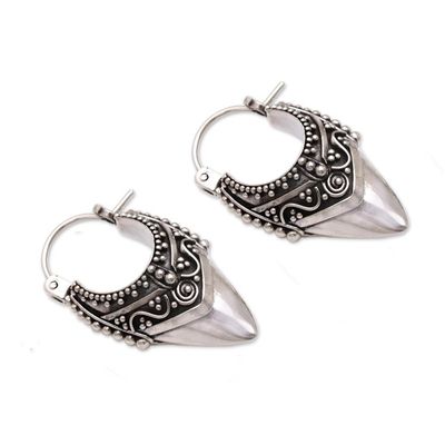 Alternate image for Ornate Balinese Hoop Earrings Bali Origin