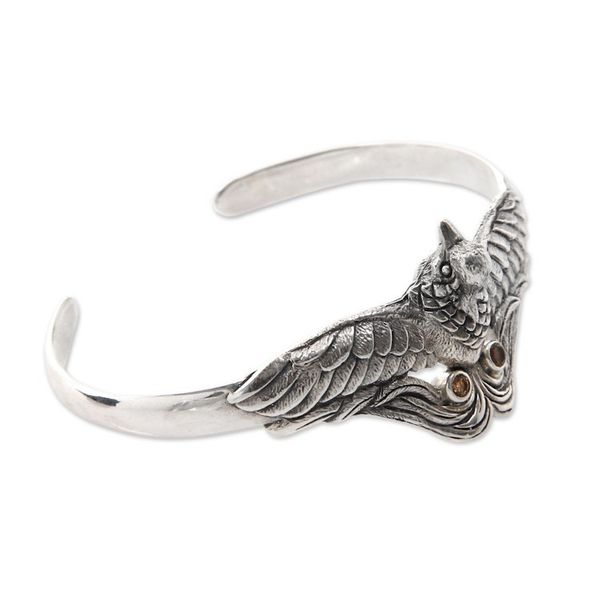 Alternate image for Artisan Crafted Bird Theme Citrine and Silver Cuff Bracelet Bird of Paradise