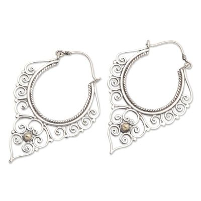 Alternate image for Balinese Gold Accented Sterling Silver Hoop Earrings Hearts in Spiral