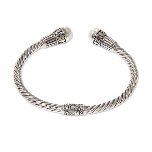 Alternate image for Sterling Silver Hinged Cuff Bracelet with Pearls Moonlit Promenade
