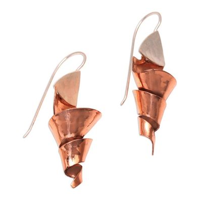 Alternate image for Sterling Silver and Copper Spiral Dangle Earrings from Bali Gleaming Ribbon Spiral