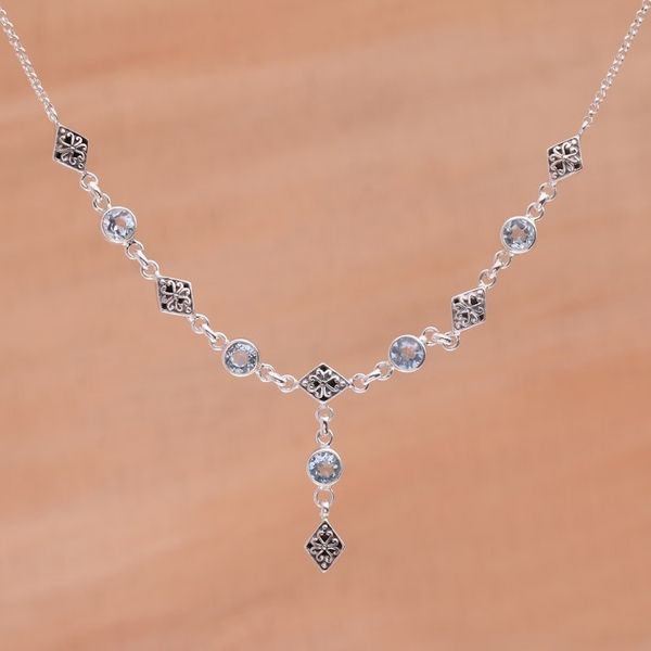 Alternate image for Blue Topaz and Sterling Silver Link Necklace from Bali Sky Serenade