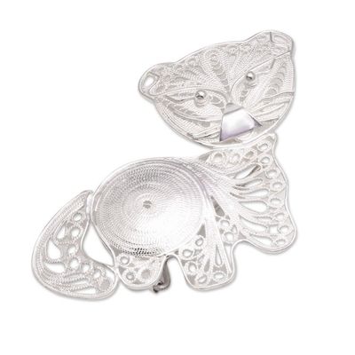 Alternate image for Sterling Silver Filigree Kitten Brooch from Java Intricate Kitten