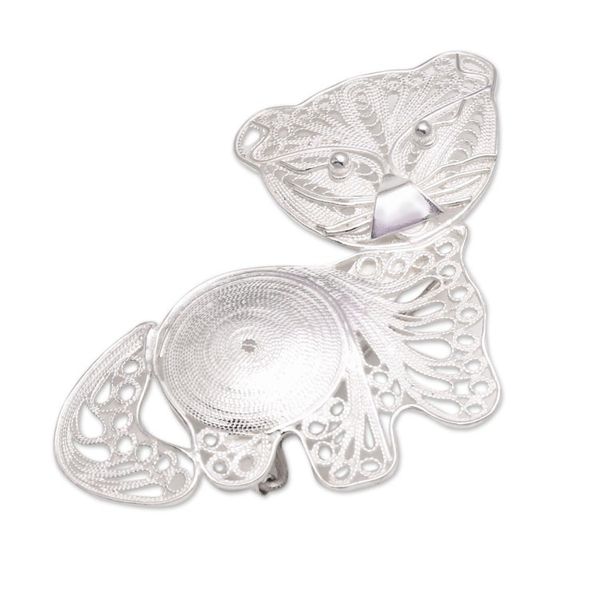 Alternate image for Sterling Silver Filigree Kitten Brooch from Java Intricate Kitten