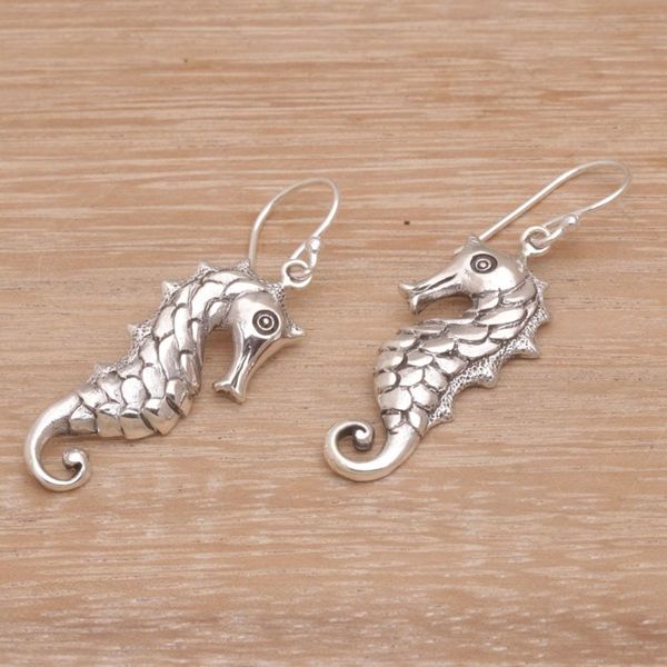 Alternate image for Seahorse Motif Dangle Earrings in Sterling Silver Friendly Seahorse