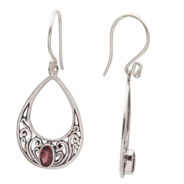 Alternate image for Garnet and 925 Silver Spiral Dangle Earrings from Bali Elegant Tears